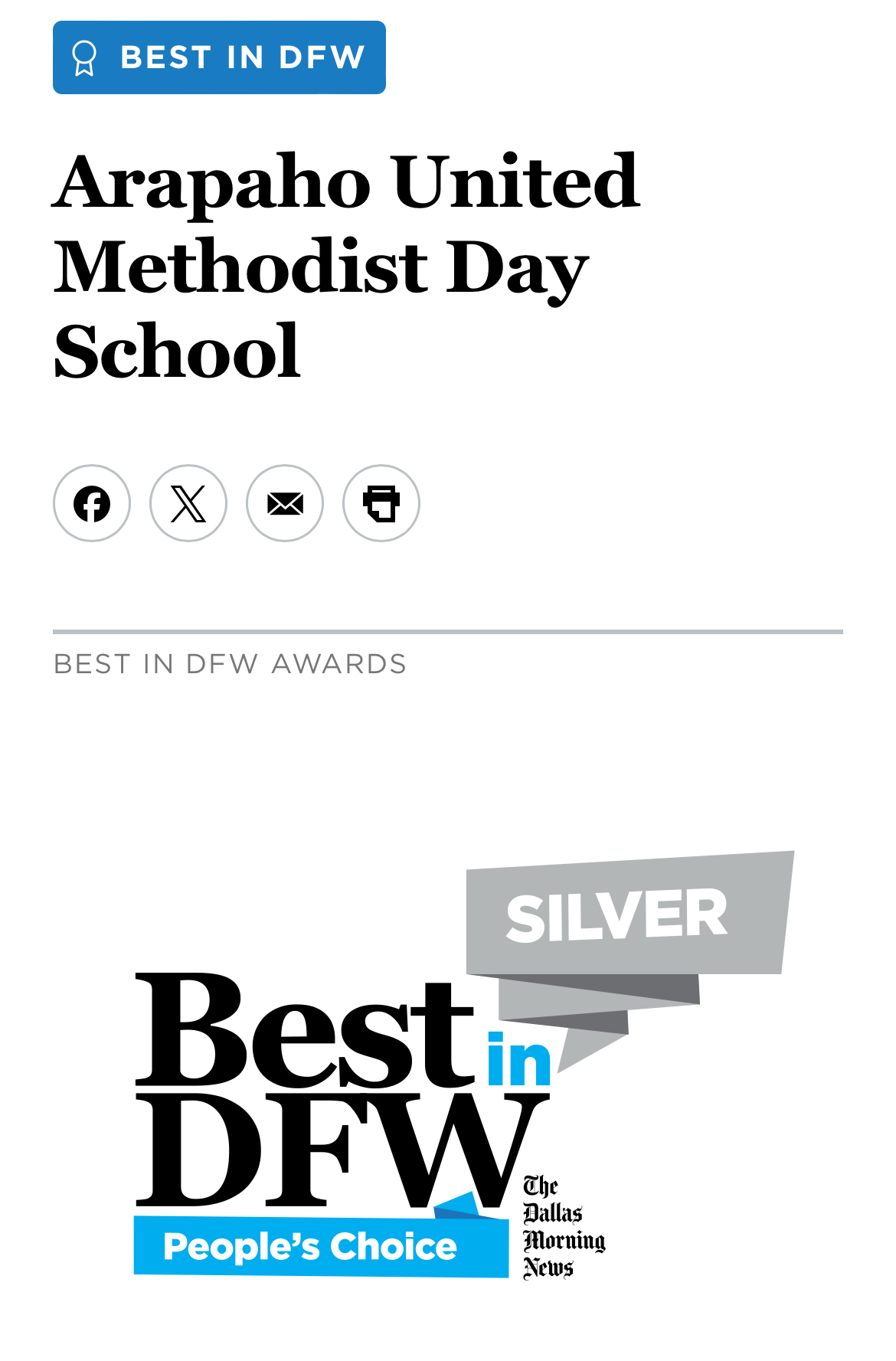 Arapaho Day School Voted Best in DFW by Dallas Morning News 